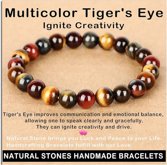 AD Beads Handmade Gemstone Stretch Elastic Bracelet Crystal Healing Reiki Nature's Beauty and Spiritual Essence Unisex