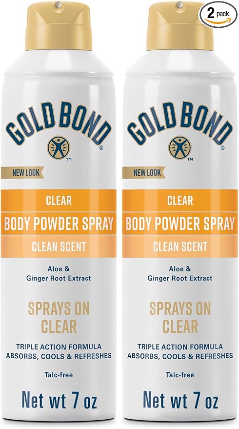 Gold Bond No Mess Clear Invisible Body Powder Spray, 7 oz., Absorbs Odor-Causing Sweat (Pack of 2)