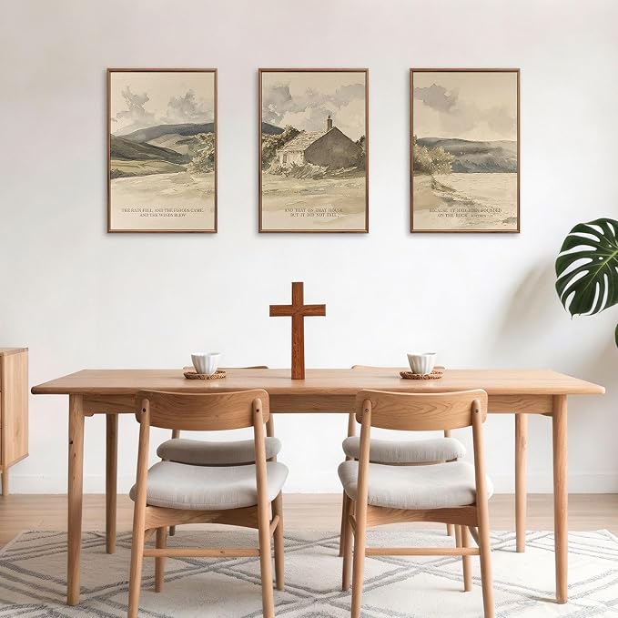 FWIEXA Christian Bible Verse Framed Canvas Wall Art Set, 3 Piece Easter Jesus Scripture Wall Decor, Religious Inspirational Quotes Art Prints, 16x24 Inches Vintage Neutral Biblical for Prayer, Bedroom, Living Room