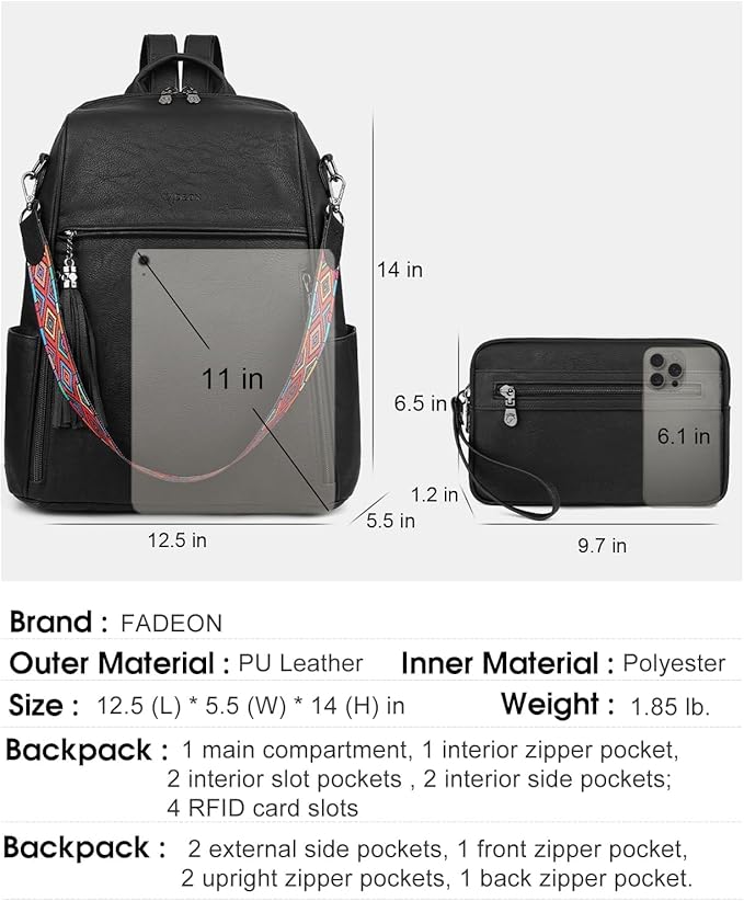 FADEON Leather Backpack Purse for Women Designer Travel Backpack Purses PU Fashion Ladies Shoulder Bag with Tassel