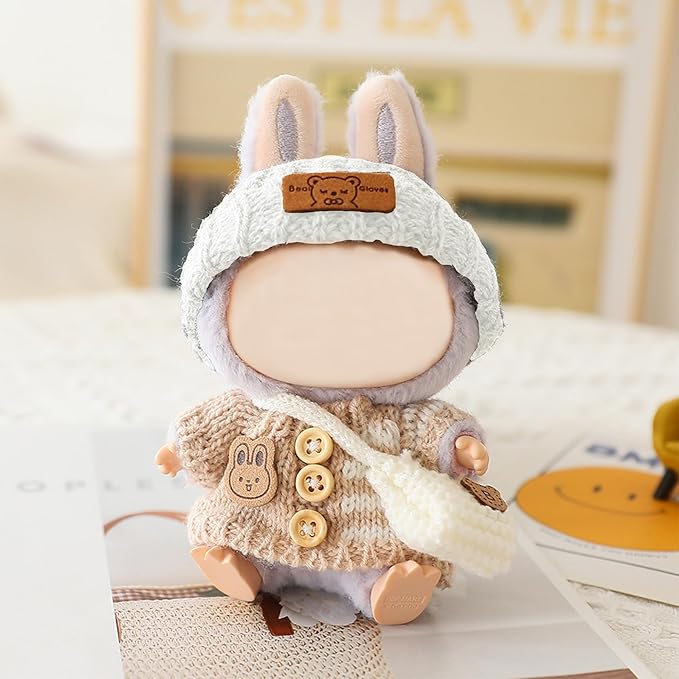 Knit Style 17cm Doll Clothes Accessories Set Include: Hat, Bag, Sweater- Cute Clothes for Dress up Your Dolls (Doll Not Included),Apricot