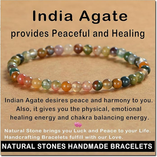AD Beads Handmade Gemstone Stretch Elastic Bracelet Crystal Healing Reiki Nature's Beauty and Spiritual Essence Unisex