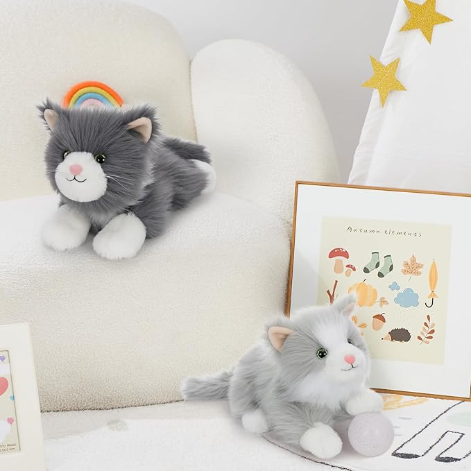 Tezituor 17inches Cute Cat Stuffed Animals, 2 Pcs Realistic Stuffed Kitten Cat Plush Toy Gift for Christmas Birthday Girl Boy (Blue & Gray)