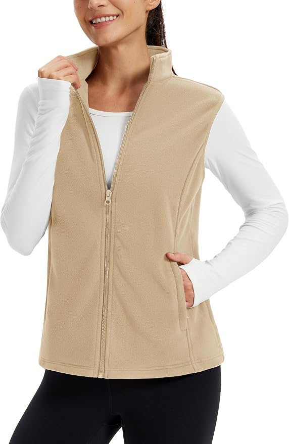 TACVASEN Women's Fleece Vest Lightweight Sleeveless Zip Jacket Outerwear | Soft Polar,Zipper Pockets,Stand Collar,Fall Winter Warm,Outdoor,Athletic,Running,Hiking,Travelling,Golf,Work