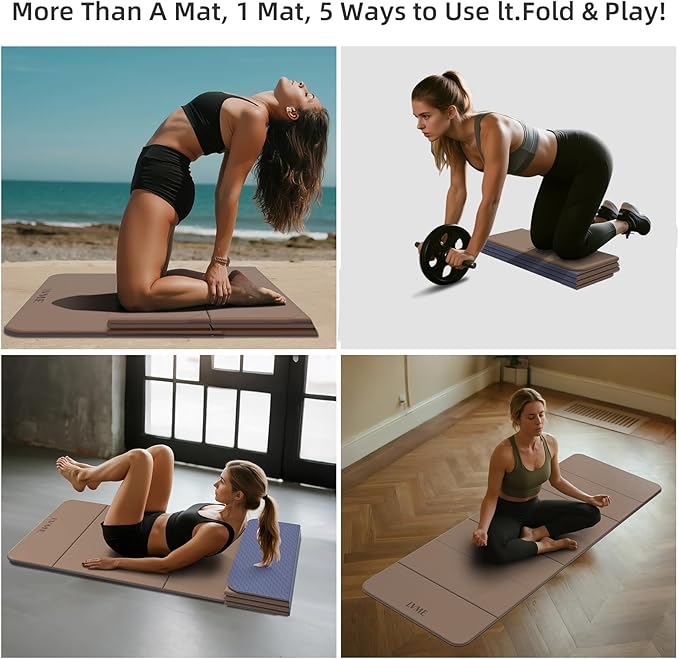 Foldable Yoga Mat 0.32 inches Thick(8mm), SGS Certified POE Material | Non Slip, 71 x 24 inches, Foldable for Travel, Pilates, Camping, Environmental Sports Mat, Odorless