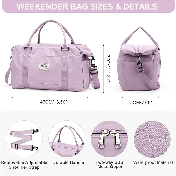 Travel Duffel Bag, Carry On Overnight Weekender Bags for Women | Travel Bag with Wet Pocket & Trolley Sleeve, For Spirit Airlines 18x14x8 Personal Item Bag