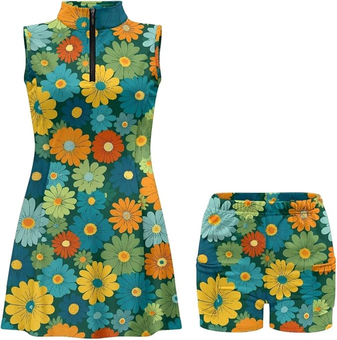 Golf Dress Tennis Dresses for Women with Built in Shorts and Pockets Sleeveless Athletic Dress Workout Dress