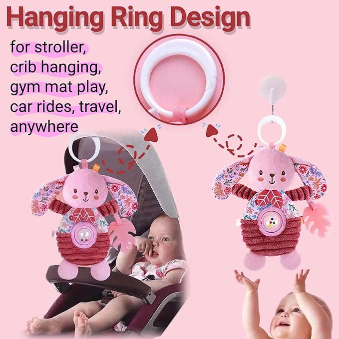 Baby Crib Toys Hanging Stroller Car Seat Toy for Infant 0-3-4-5-6-7 Months Old, Newborn Girl Valentines Day Gifts, Rattle Crinkle Teething Teether for Babies 6-12 Month Easter Basket Stuffers
