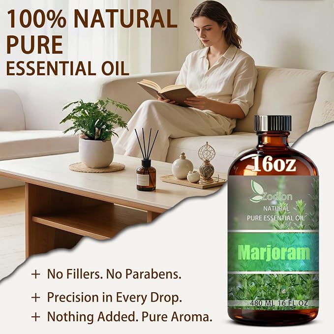 Marjoram Essential Oil, Marjoram Oil for Diffuser, 16 Fl Oz(480ml) | Candle Making, Soap Making, aroma, Strong Scent, Pure, Natural, Home Fragrance, Massage, Large Bottle