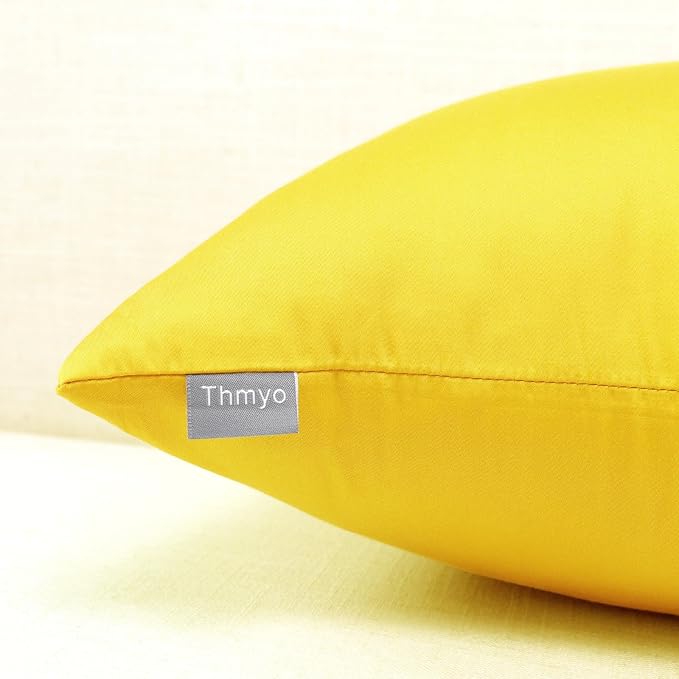 4-Pack 100% Cotton Comfortable Solid Decorative Throw Pillow Case,Thmyo Square Cushion Cover Pillowcase Sublimation Blank Pillow Covers DIY Throw Pillowcase for Sofa(16x16 inch/ 40x40cm,Lemon Yellow)