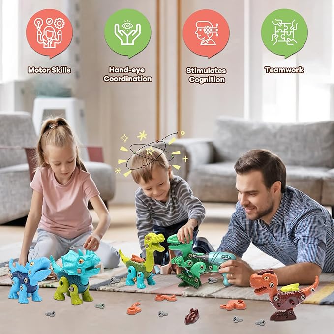 Laradola Kids Toys Stem Dinosaur Toy - Take Apart Dinosaur for Kids 3-5 5-7 | Construction Building Boy Toys with Electric Drill | Party Christmas Birthday Gifts Boys Girls 3 4 5 6 7 8 Year Old