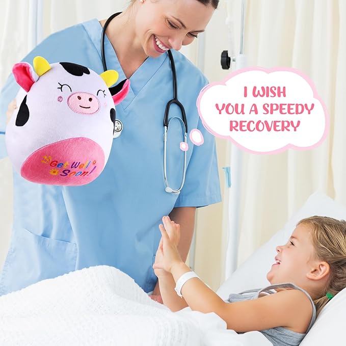 Get Well Soon Gift Cat Plush Cow Stuffed Animal Hug Pillow Sympathy Gift Get Well Toy Gifts for Kids Boys Girls Women(Cow)