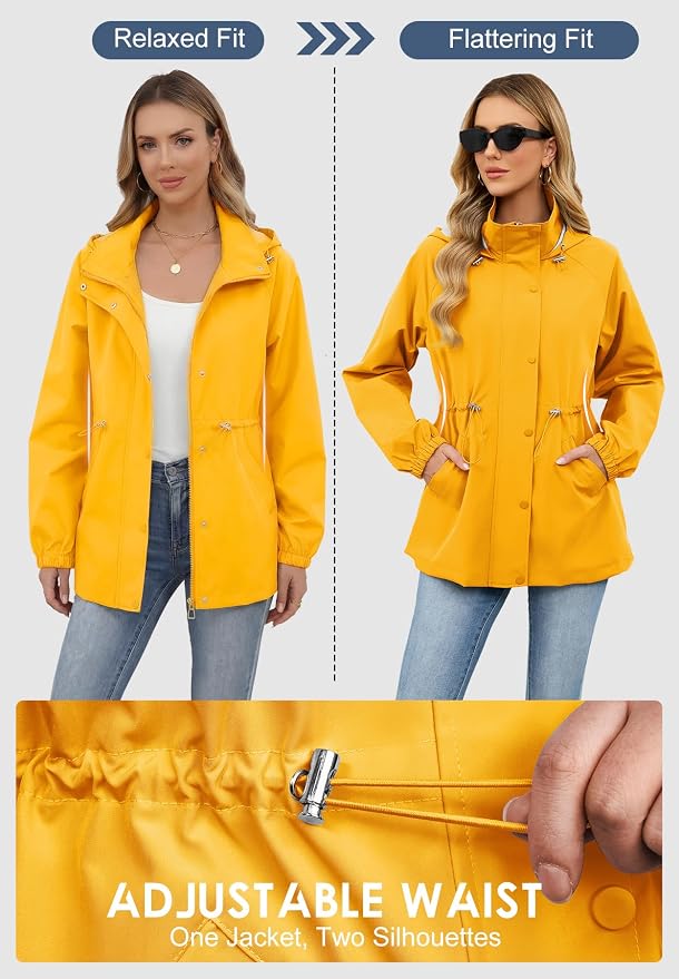 Zando Rain Jacket Women Waterproof - Lightweight Rain Coat with Hood Windbreaker Trench Raincoat for Women 2026 S-2XL