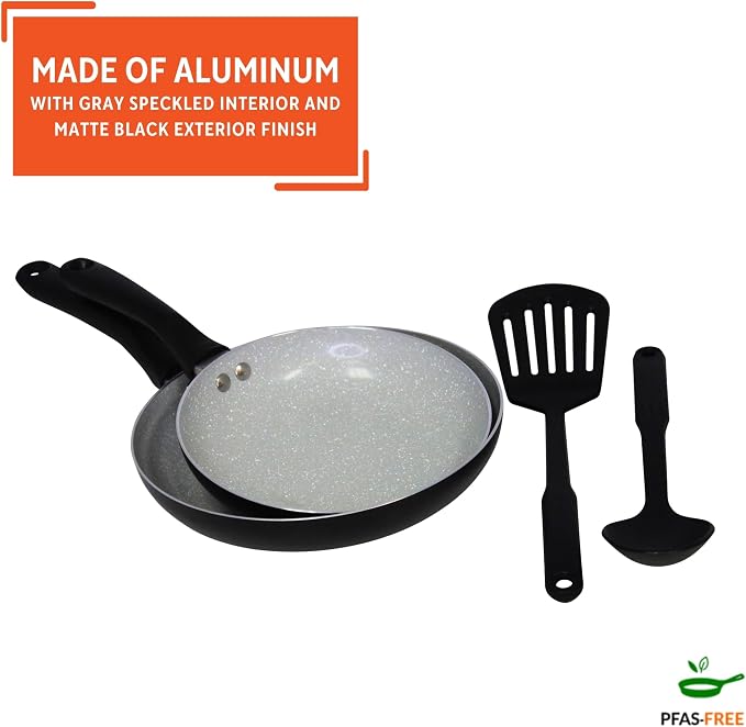 IMUSA Premier Cera Aluminum Gray Ceramic Fry Pan Set & Kitchen Tools | 8 in and 10 in Fry Pans, Stay-Cool Handles, Includes Utensils, Ideal for Kitchen Cooking, Ceramic Nonstick Coating