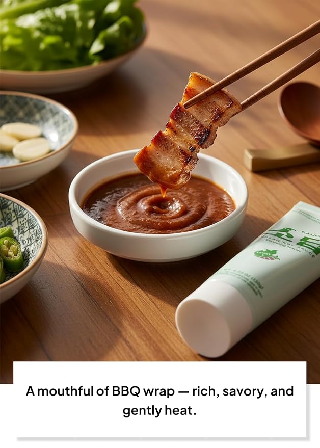 Korean Food Saudeep Ssamjang Flavor Dipping Sauce, Sweet & Savory, 4.23oz | Korean seasoned soybean paste flavor sauce with mild heat for meat, vegetables, and rice