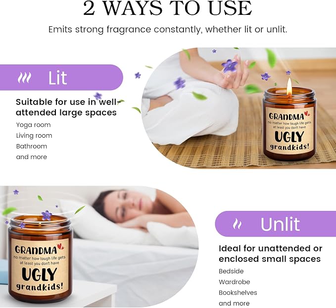KOTKAS Grandma Candle Gifts for Mothers Day - 8oz Eucalyptus Lavender Scented Soy Candles Non Toxic Grandma Candles from Grandkids, Grandmas Birthday Gift from Grandson Granddaughter