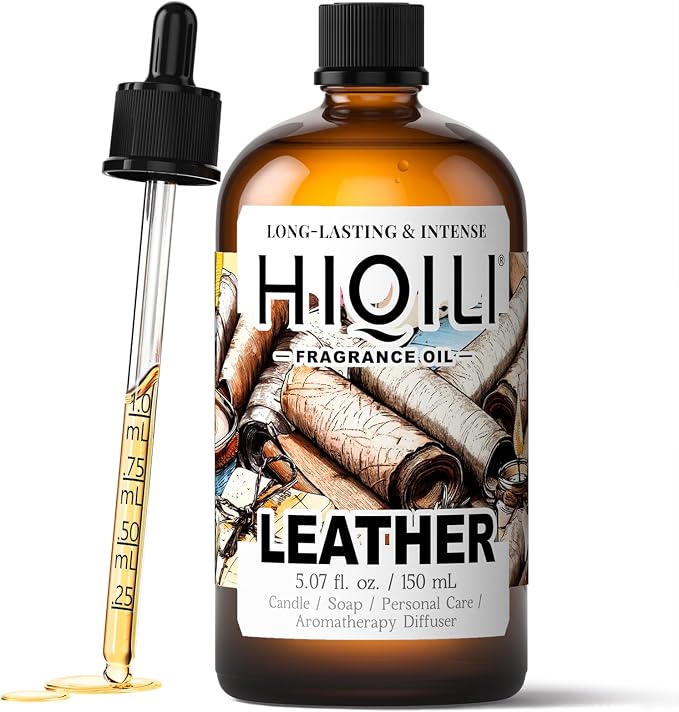 HIQILI Leather Oil for Car Diffuser, Men’s Leather Scent - 5.07 Fl Oz | Leather Car Scent Fragrance Oil, Long-Lasting Aroma, Suitable for Candle and Soap Making, Graduated Dropper Included