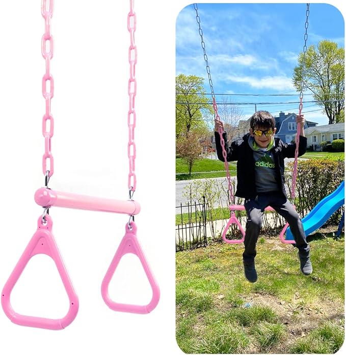 18" Pink Trapeze Swing Bar Rings 48" Heavy Duty Plastic Coated Chains Swing Set Accessories