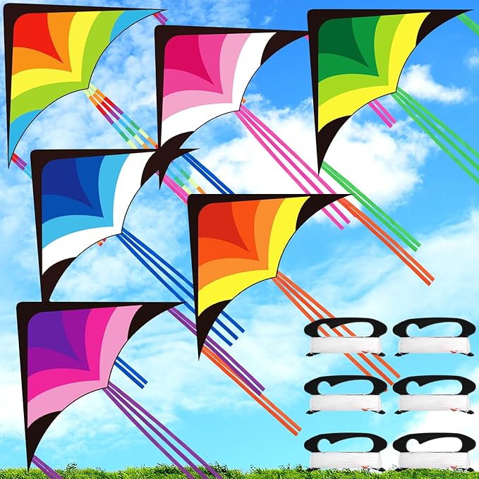 Halloscume Large Delta Kites for Adults Easy to Fly 57.1 Inch with 328.1 ft String Rainbow Beach Delta Kites for Beginner Outdoor Supplies(Multicolor)