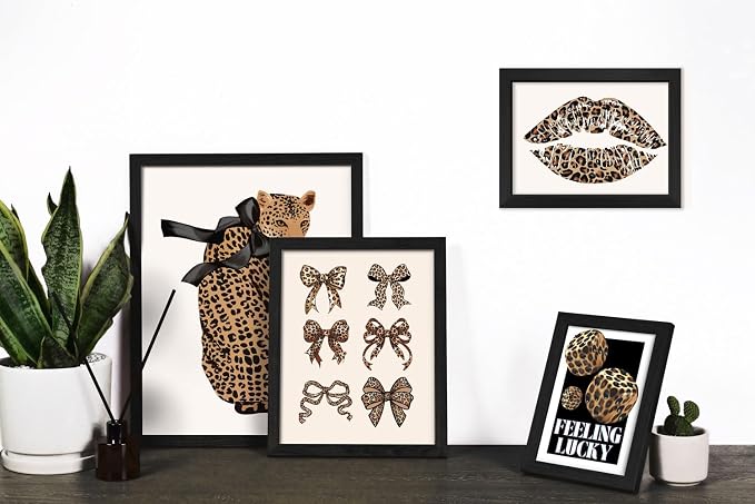 ANERZA 16 PCS Framed Leopard Wall Art Decor, Cheetah Wall Prints for Bedroom, Preppy Gallery Wall Frame Set, Trendy Posters for Living Room Aesthetic, Funky Collage Kit, Dorm Artwork