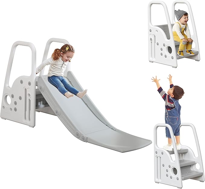 3 in 1 Toddler Slide Large Play Climber PlaySet with Extra Long Slipping Slope Indoor Slide Kids Slide Toddler Playground Toddler Slide Outdoor Toys for Toddlers (White)