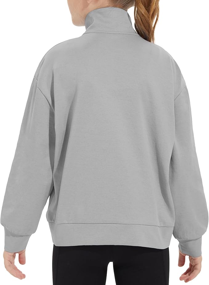 Girls Long Sleeve Collared Shirt Button Down Mock Neck Sweatshirt Athletic Cycling Clothing for Kids 5-14Years