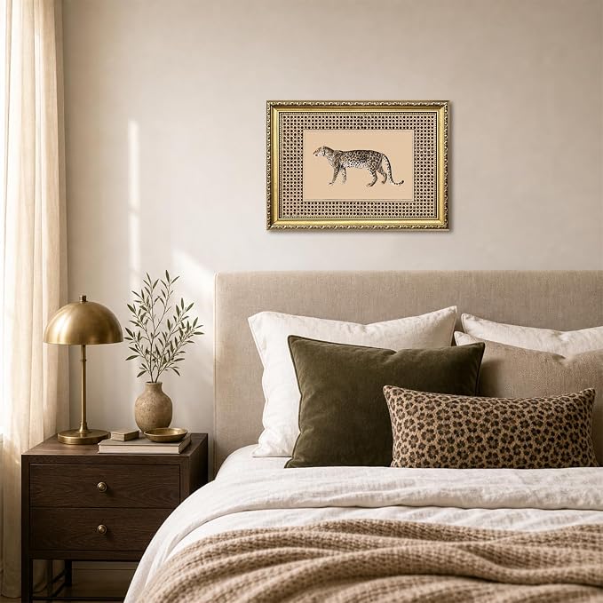Vintage Leopard Wall Art Cheetah Safari Wall Decor Paintings, Wildlife Animal Poster Canvas Prints Aesthetic for Living Room Bedroom 16x24 inch Gold Framed