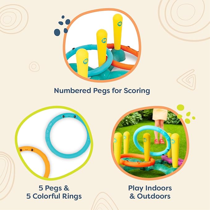 B. toys – Ring Toss Game – Indoor & Outdoor – Sling – a – Ring Toss – 12 Pieces – 5 Pegs & 5 Colorful Rings – for Toddlers, Kids – 3+ Years