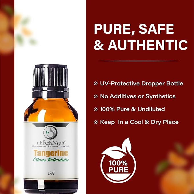 Tangerine Essential Oil, Citrus Reticulata, Cold Pressed Citrus Peel Oil, Sweet Citrus Aroma for Aromatherapy, Diffuser, Massage, Skin Care, Natural Fragrance Oil for Blends – 15 ml