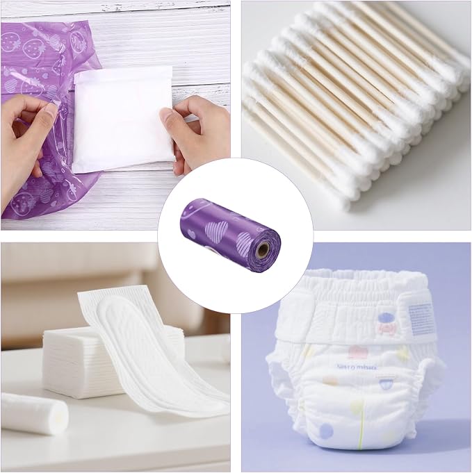 150PCS Sanitary Napkin Disposal Bags,Scented Disposable Period Bag,Personal Care Tampon Disposal Bags,Mini Sanitary Bag for Feminine Products(Purple)