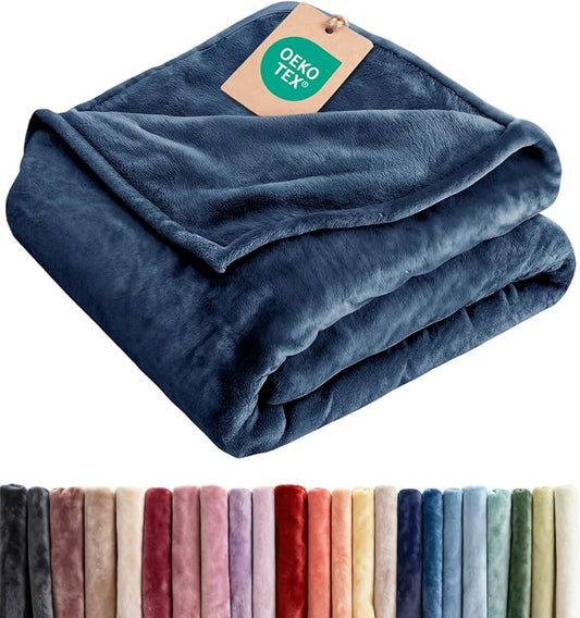 Fleece Blanket King Size - Ultra-Soft Warm Flannel Fleece Blanket - Navy | Soft, Warm, Outdoor Picnic Blanket for Camping, Travel, Lightweight, Cozy, Anti-Static, Home Decor Gifts for Men & Women