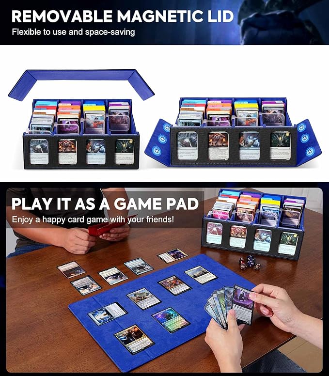 MoKo Card Storage Box for Trading Cards, 3000+ MTG Deck Box with 24 Colorful Dividers & 4 Card Supporters, Commander Card Deck Case with Display Window, Fits for Magic Game Cards, YugiOh, Black Blue