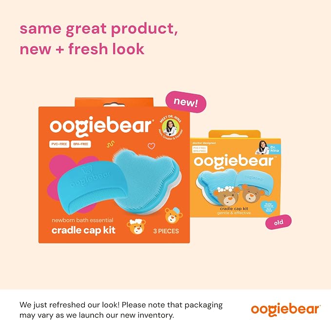 oogiebear Cradle Cap Brush Kit Includes 2 Additional Replacement Sponges – Gentle and Safe Scalp Massage Care with Sponge, Brush, and Comb for Newborns and Babies