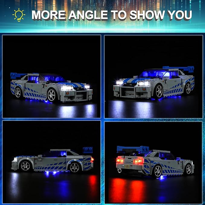 LED Light Kit for Lego Speed Champions Fast & Furious Nissan Skyline GT-R (R34) Toy Car Set, Blue Underglow Lights Compatible with Lego 76917 Set (Not Include Blocks Set)