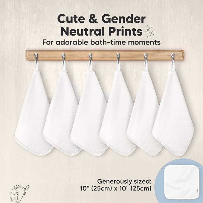 6-Pack Cotton Baby Washcloths for Newborn - Cotton Muslin Soft Wash Cloths for Babies, Infant, Kids, Toddler Towels for Boy, Girl, Super Absorbent Face Cloths, Scratch-Free Baby Rags (Soft White)