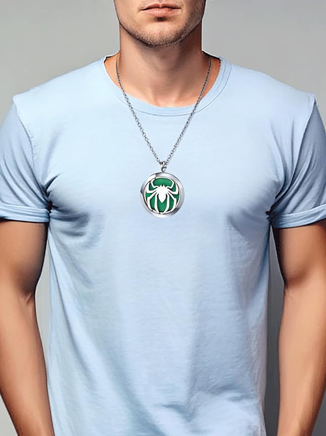 Essential Oil Diffuser Necklace - Aromatherapy Stainless Steel Spider Pattern Locket Pendant Jewelry Set for Birthday Christmas Halloween Women Men Teen