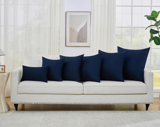 Longhui bedding Navy Throw Pillow Inserts 20x20 Set of 2, 100% Cotton Cover with Polyester Fill, 2-in-1 Use as Stuffers or Standalone Decor for Couch, Bed, Living Room, Outdoor