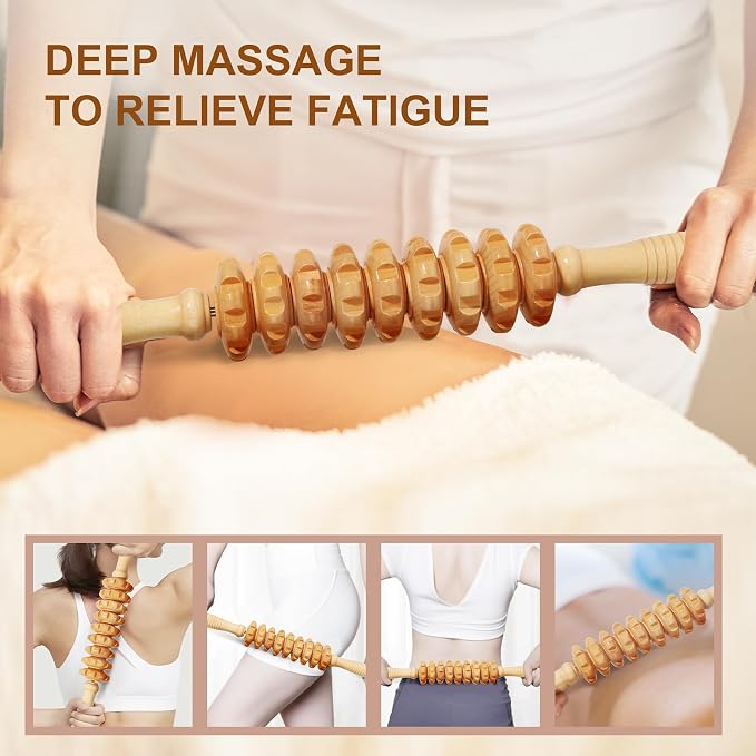SAMEBUTECO 3 in 1 Lymphatic Drainage Massager Wood Manual Fascia Massage Roller and Gua Sha Tool Set for Body Release Cellulite Anti Cellulite and Relieve Muscle Fatigue 3 Packs