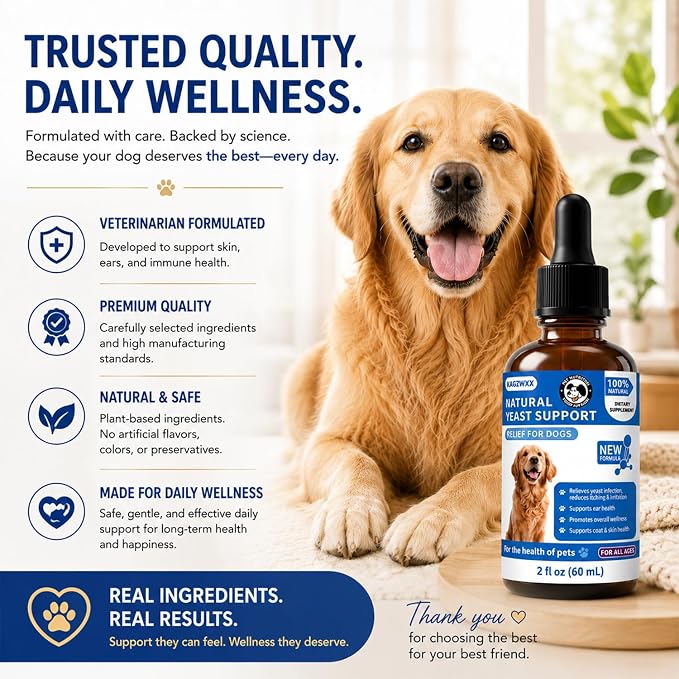 2Pcs Natural Yeast Infection Treatment for Dogs, Itchy Ears, Skin, Paws & Allergy Relief, Yeast Treatment for Dogs, Supports Gut & Immune Health, Reduces Itching, Irritation & Inflammation, 60ml