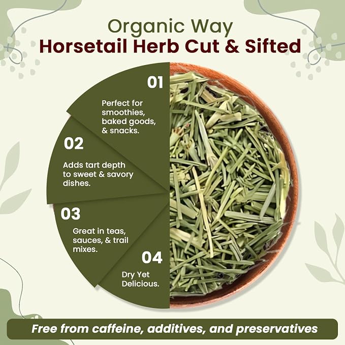 Organic Way Horsetail Herb Cut & Sifted (Equisetum arvense) - Herbal Tea | European Wild-Harvest | Kosher & USDA Certified | Vegan, Non-GMO & Gluten Free | 100% Raw from Albania (8 Ounce (Pack of 1))