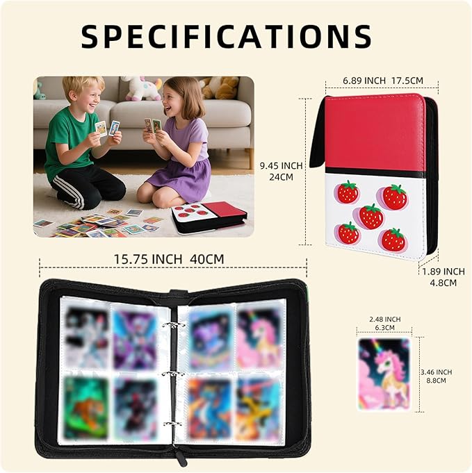 Collectible Trading Card Albums,4 Pocket Card Binder, 400 Double Sided Pocket,PU Premium Zip Trading Card Binder for TCG, MTG,Sports Cards (Purple White)