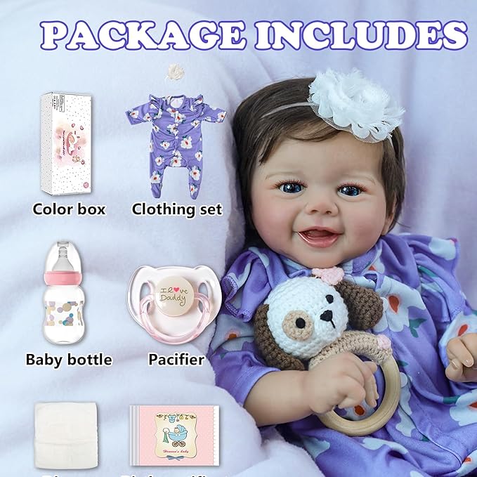 SCOM Realistic Reborn Baby Dolls, 20 Inch Real Baby Feeling Realistic-Newborn Dolls Adorable Smiling Real Life Baby Dolls with Gift Box for Kids Age 3