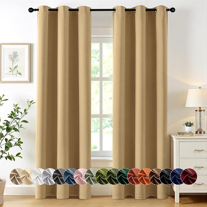 MIULEE Blackout Curtains for Bedroom 2 Panels 40 x 84 Inch Long Gold | Thermal Insulated, Living Room Darkening Grommet Drapes, Noise Reducing, Light Blocking Window Treatments