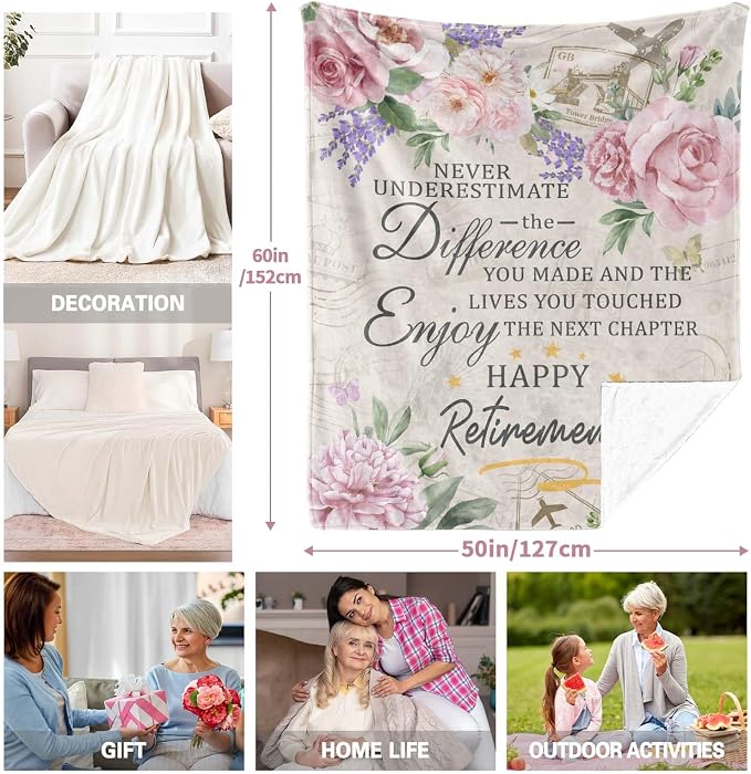 Retirement Gift for Woman, Retirement Blanket for Women 2026, 60"x50" | Happy Retired Gifts Retirement Party Decorations, Funny Farewell Gifts for Coworker, Retirement Throw for Teacher, Nurse, Mom