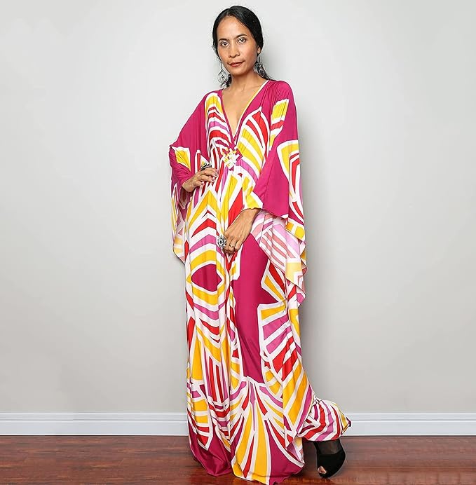 Venasha Womens Caftan Floral Print Kaftan Dress Short Sleeve Swimsuit Cover up Loungewear for Summer