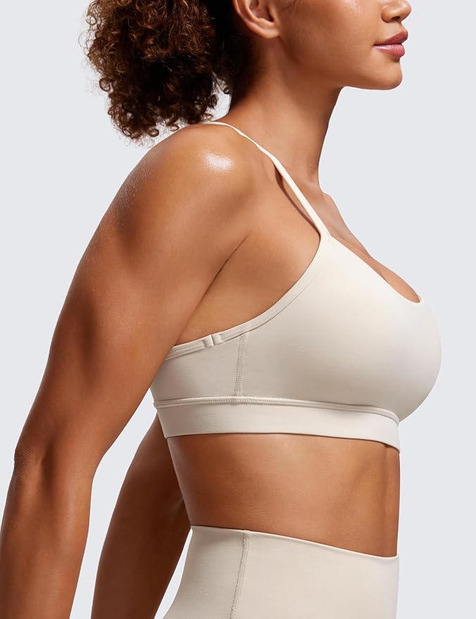 CRZ YOGA Butterluxe Y Back Sports Bras for Women - Padded Racerback Low Impact Spaghetti Thin Strap Workout Yoga Top