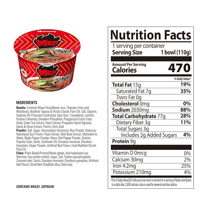 MEP Black Pepper Beef Korean Spicy Ramen Noodle Soup, 3.88 oz Bowls 6-Pack | Rich beef bone broth with aromatic black pepper kick; Chewy qq-texture noodles; Microwave-ready in minutes;