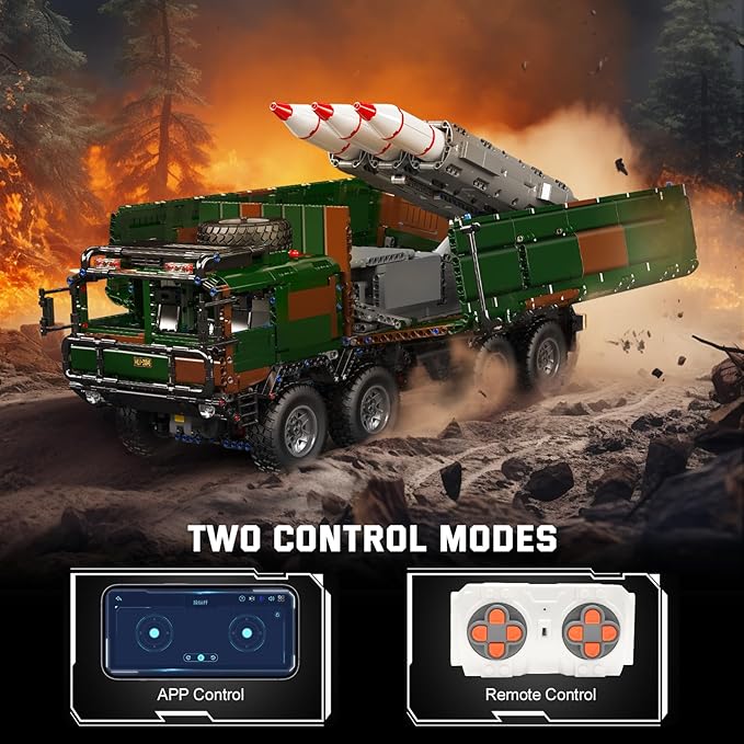 Mould King 20045 Military Vehicles Building Blocks Set, RC Heavy All-Terrain Vehicle Box-Style 8X4 Missile Army Truck with 4 Motors, Gift for Age 14+/Adult Collections Enthusiasts(4854+ Pieces)