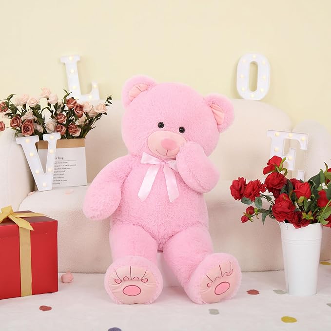 MorisMos Giant Teddy Bear, 51in Life Size Cuddly Plush for Baby Shower, Birthday, Valentine (Pink)