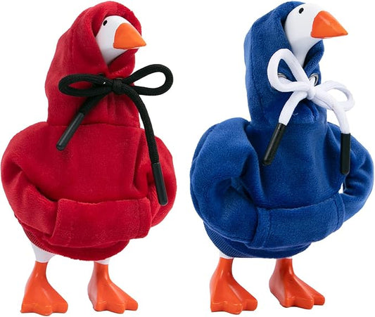 2 Pcs Desk Goose Outfits 7 Inches, Mini Desk Goose Clothes Hoodies 7 Inch Porch Goose Costume Desk Goose Accessories for Magnetic Goose Statue Table Decor (Red & Blue)